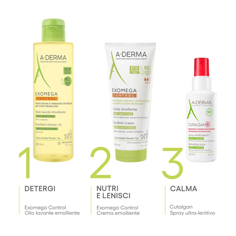 A-Derma Exomega Control Crema emolliente Anti-grattage 200ml, Lenisce la secchezza, gli arrossamenti e riduce le sensazioni di prurito, Pelle secca a tendenza atopica