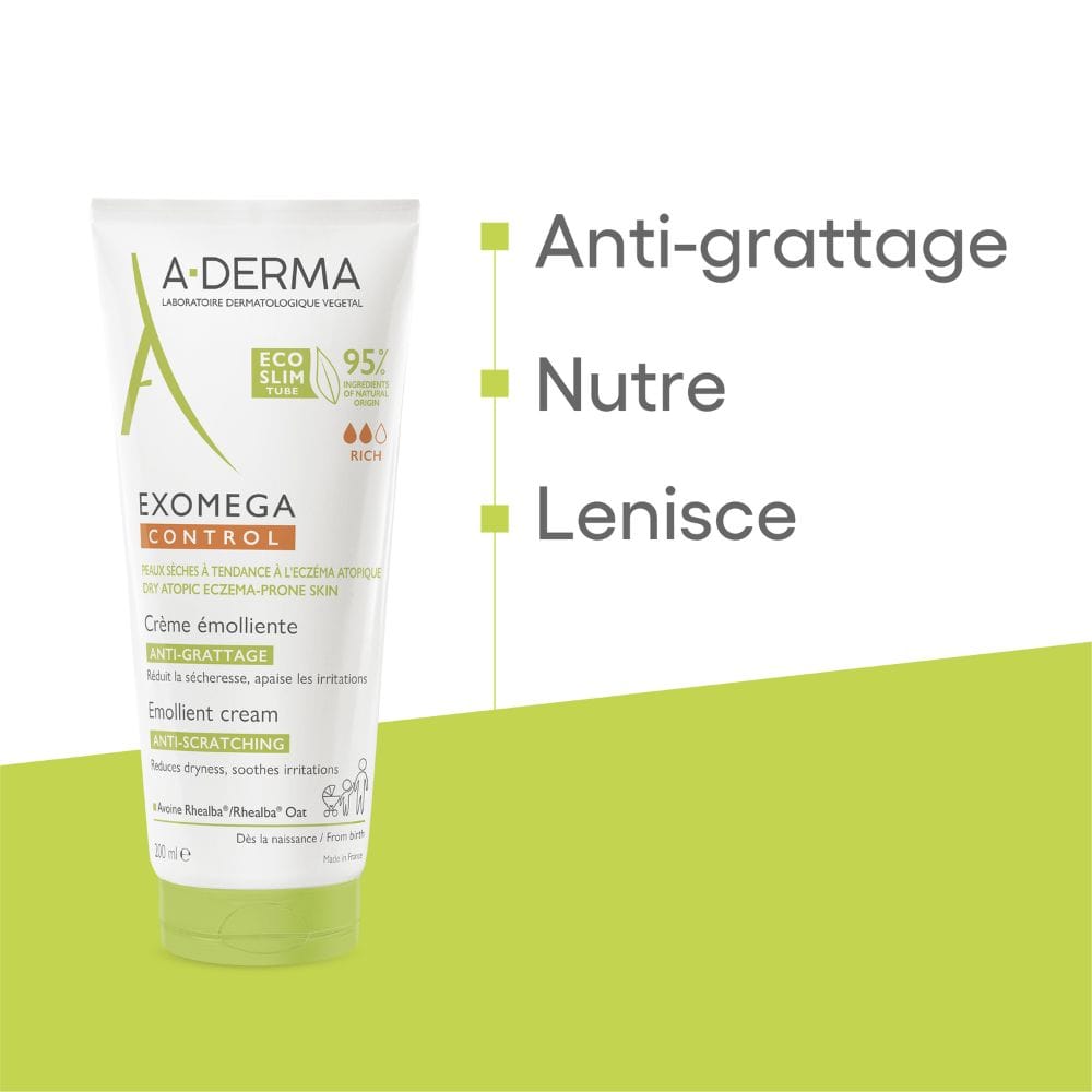 A-Derma Exomega Control Crema emolliente Anti-grattage 200ml, Lenisce la secchezza, gli arrossamenti e riduce le sensazioni di prurito, Pelle secca a tendenza atopica