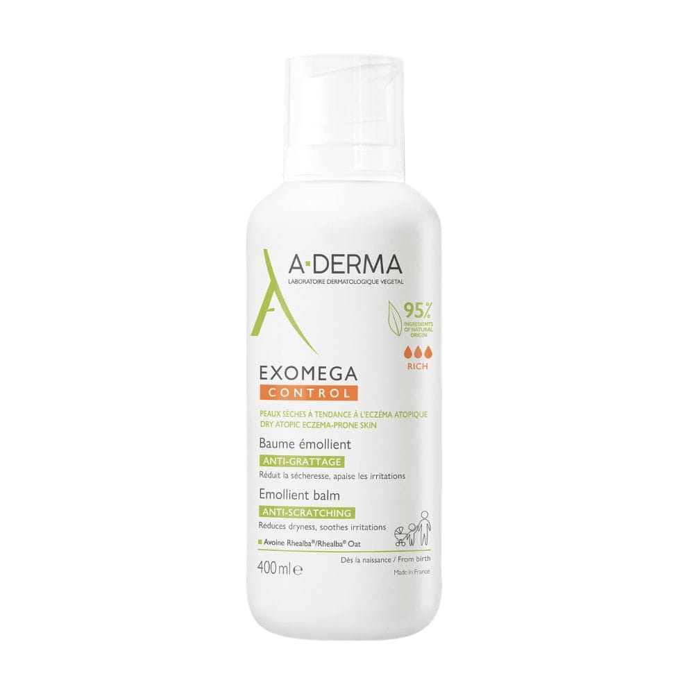 A-Derma Exomega Control Balsamo Emolliente Anti-grattage 400ml, Tripla Azione Lenisce la secchezza, gli arrossamenti e la sensazione di prurito, Pelle secca a tendenza atopica