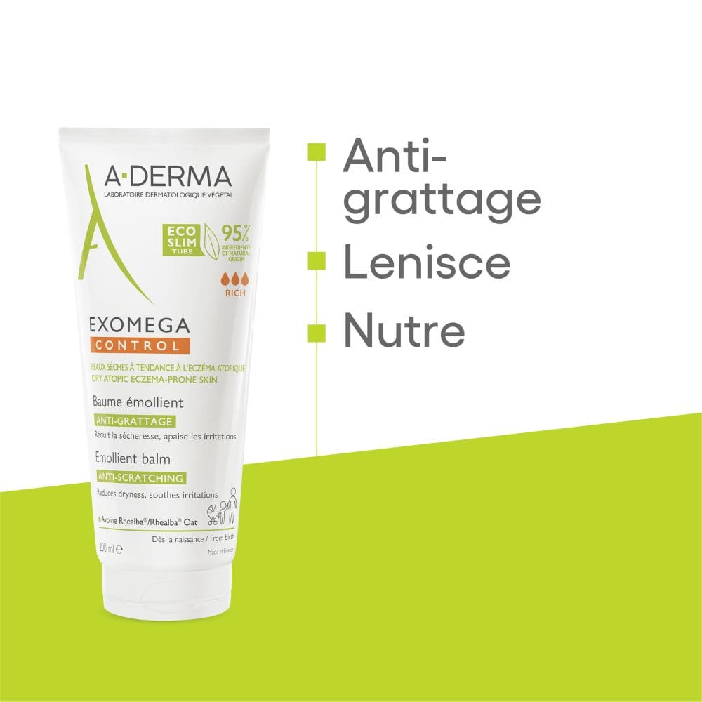 A-Derma Exomega Control Balsamo Emolliente Anti-grattage 200ml,  Lenisce la sensazione di prurito, Pelle secca a tendenza atopica