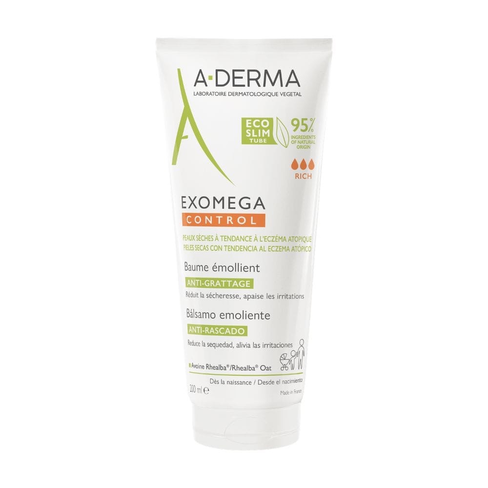 A-Derma Exomega Control Balsamo Emolliente Anti-grattage 200ml,  Lenisce la sensazione di prurito, Pelle secca a tendenza atopica