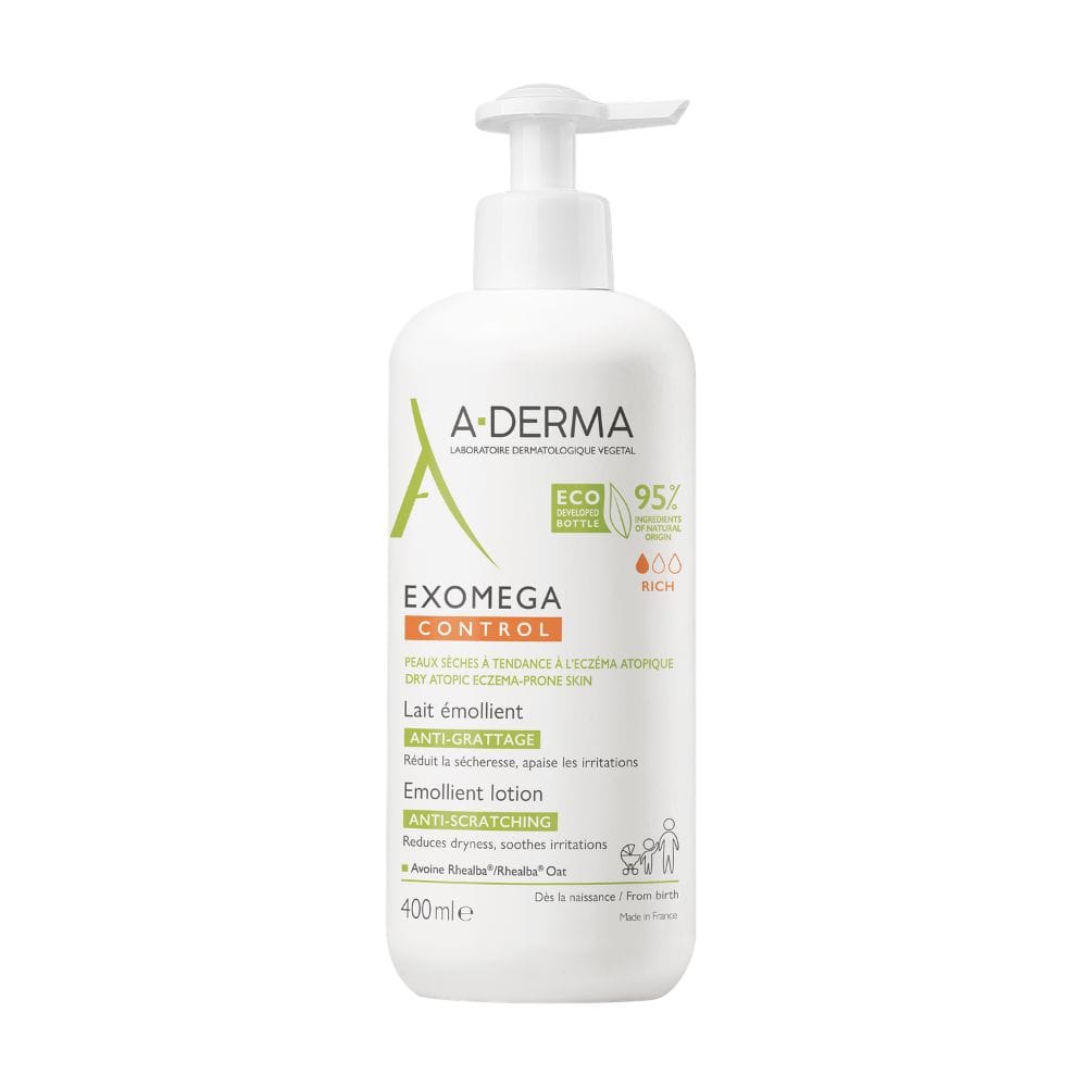 A-Derma Exomega Control Latte emolliente Anti-grattage 400ml, Lenisce la sensazione di prurito, Pelle secca a tendenza atopica