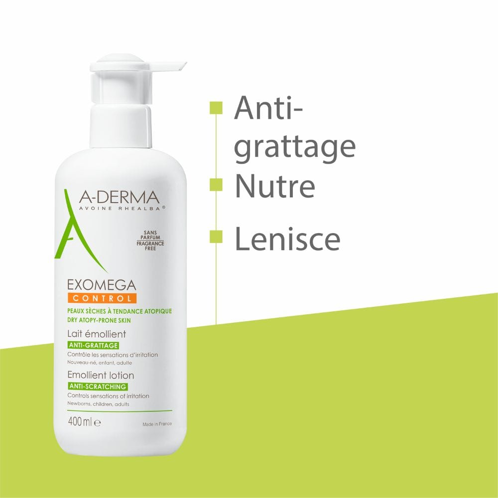 A-Derma Exomega Control Latte emolliente Anti-grattage 400ml, Lenisce la sensazione di prurito, Pelle secca a tendenza atopica