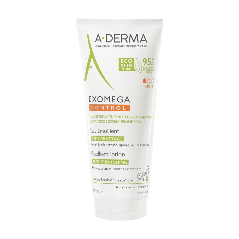 A-Derma Exomega Control Latte emolliente Anti-grattage 200ml, Lenisce la sensazione di prurito, Pelle secca a tendenza atopica