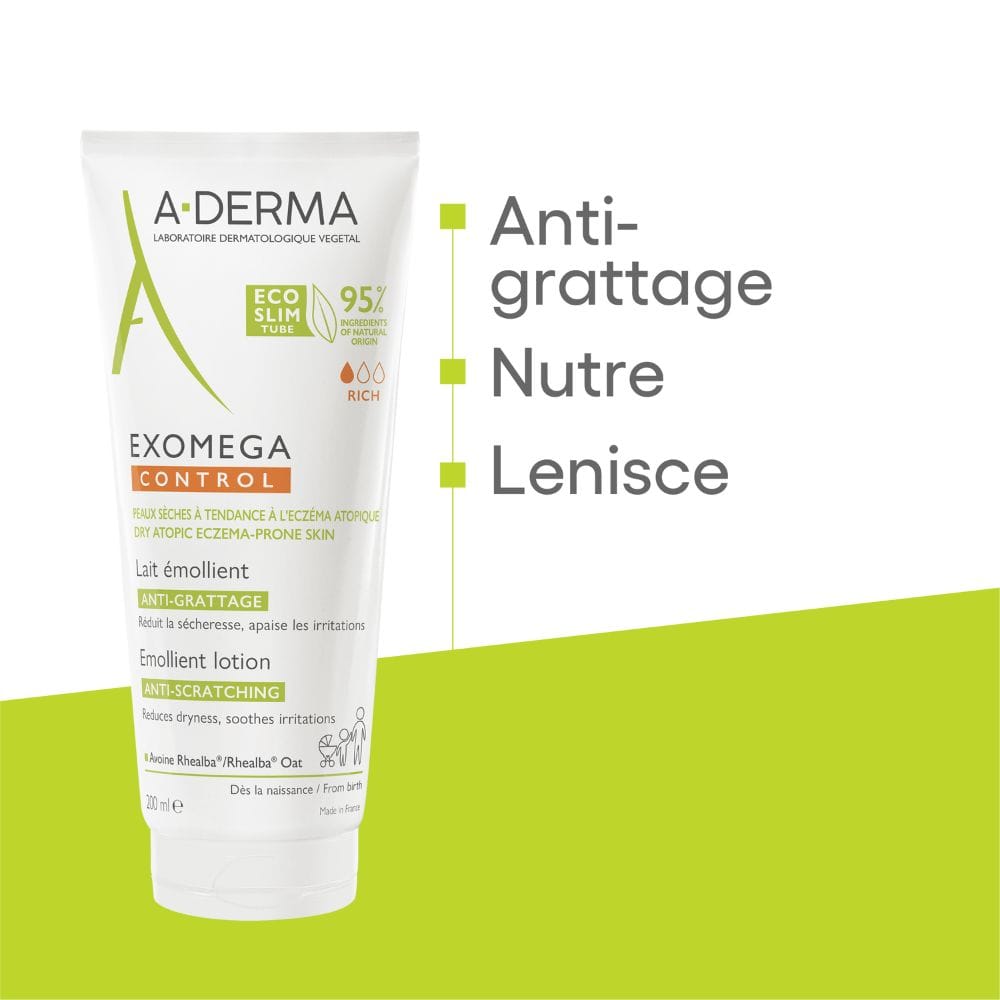 A-Derma Exomega Control Latte emolliente Anti-grattage 200ml, Lenisce la sensazione di prurito, Pelle secca a tendenza atopica