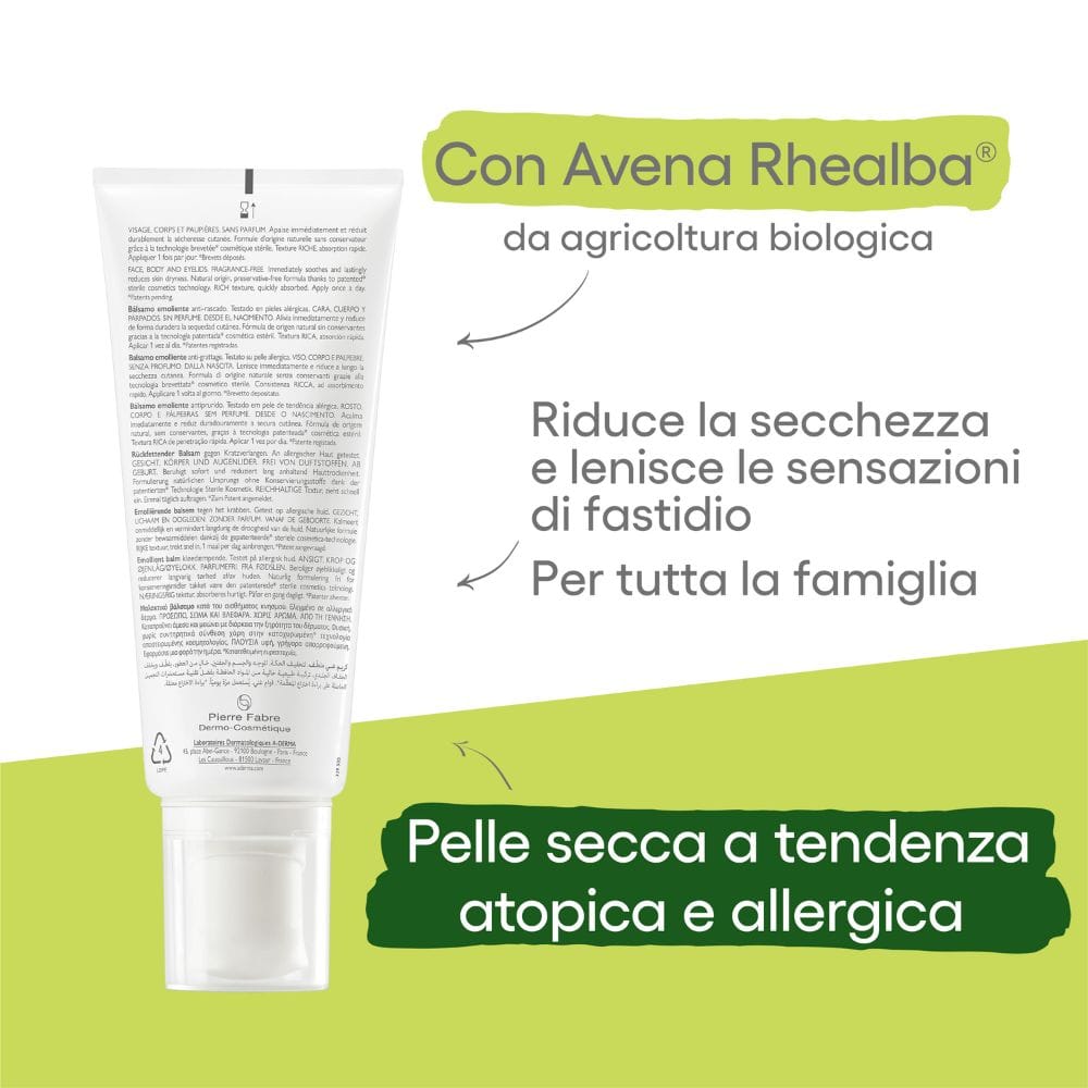 A-Derma Exomega Allergo Balsamo emolliente Cosmetico Sterile® 200ml, Riduce del 77% la sensazione di prurito, Pelle secca a tendenza atopica
