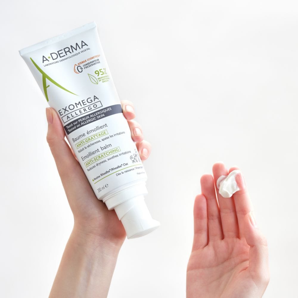A-Derma Exomega Allergo Balsamo emolliente Cosmetico Sterile® 200ml, Riduce del 77% la sensazione di prurito, Pelle secca a tendenza atopica