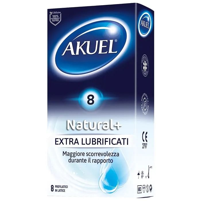 Profilattico Akuel Natural+ Extralubrificato 8 Pezzi