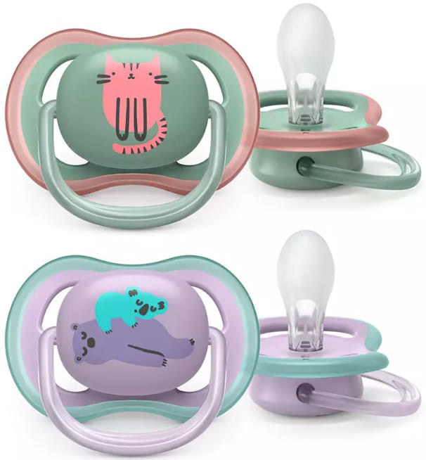 Avent Succhietto Ultra Air 6 18 M Femmina Gatto/Orsetti 2 Pezzi