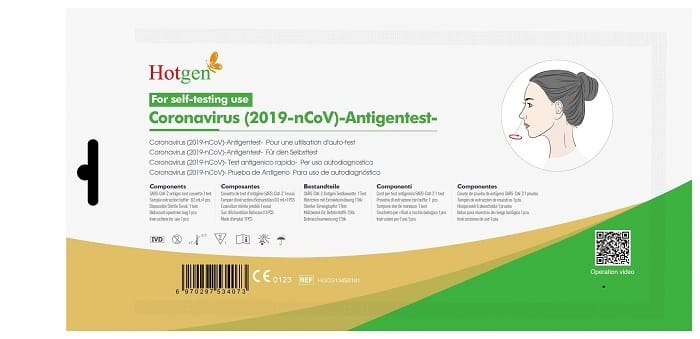 TEST ANTIGENICO RAPIDO COVID-19 HOTGEN AUTODIAGNOSTICO DETERMINAZIONE QUALITATIVA ANTIGENI SARS-COV-2 IN TAMPONI NASALI MEDIANTE IMMUNOCROMATOGRAFIA 5 PEZZI