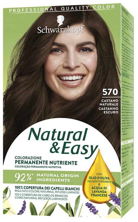 SCHWARZKOPF NATURAL & EASY COLORAZIONE 570 CASTANO NATURALE 1 CREMA COLORANTE 60 ML + 1 APPLICATORE CON EMULSIONE RIVELATRICE 60 ML + 1 BALSAMO NUTRIENTE 22,5 ML