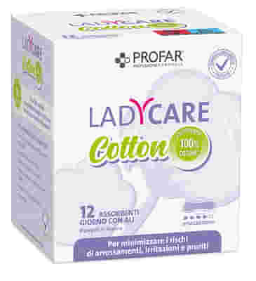 LADYCARE ASSORBENTI COTTON IPOALLERGENICI GIORNO CON ALI 12 PEZZI PROFAR