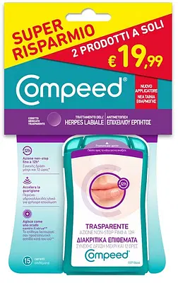 BIPACCO COMPEED TRATTAMENTO DELL'HERPES LABIALE 15 PEZZI + 15 PEZZI BIPACCO COMPEED TRATTAMENTO DELL'HERPES LABIALE 15 PEZZI + 15 PEZZI