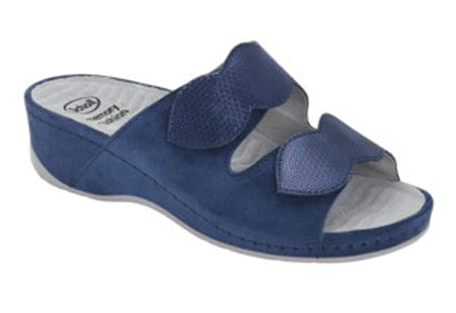 CALZATURA NIVES 2 STRAPS SUEDE+PRINTED SUEDE WOMAN NAVY BLUE TECNOLOGIA MEMORY CUSHION MATERIALE PELLE SCAMOSCIATA + PELLE SCAMOSCIATA STAMPATA FODERA TOMAIA PELLE FODERA SOTTOPIED