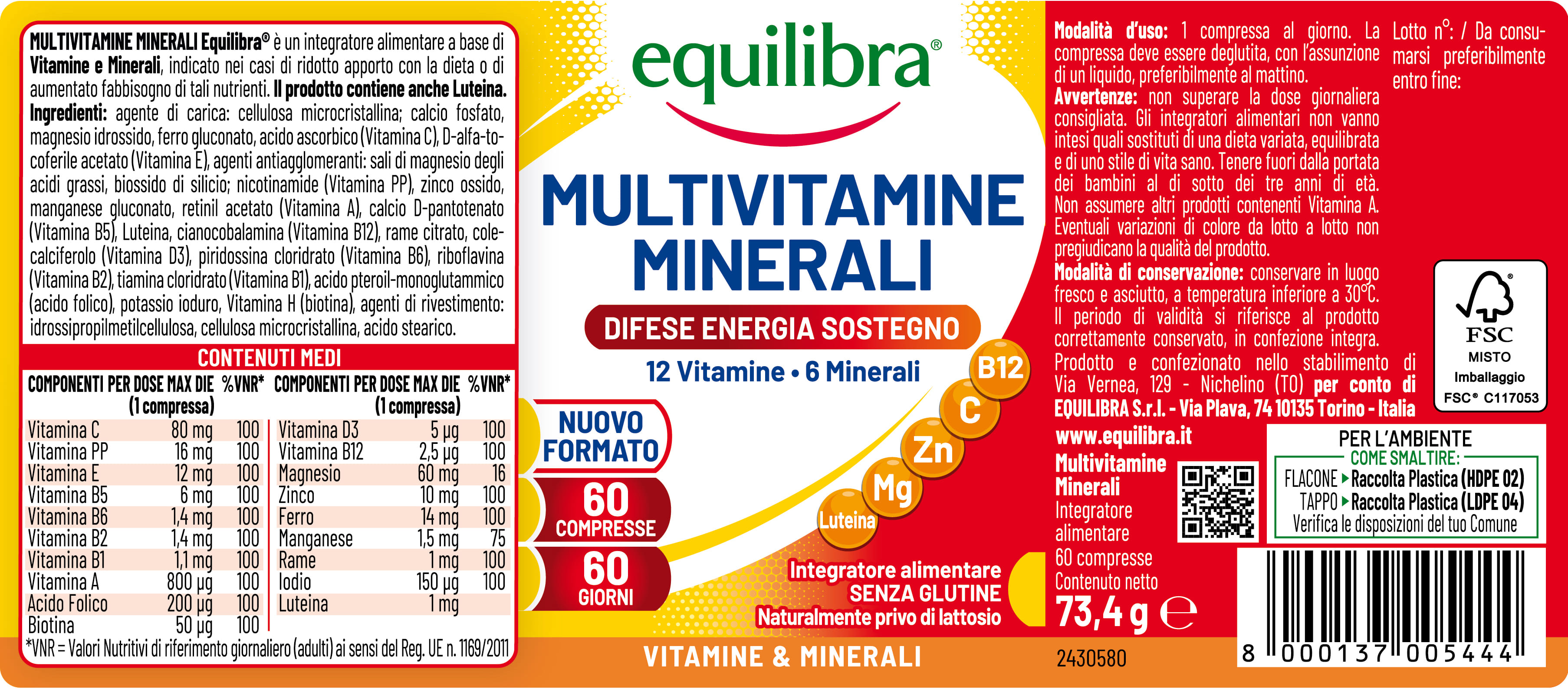 EQUILIBRA MULTIVITAMINE E MINERALI 60 COMPRESSE