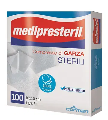 GARZA COMPRESSA MEDIPRESTERIL 12/8 FU 10X10CM 100 PEZZI GARZA COMPRESSA MEDIPRESTERIL 12/8 FU 10X10CM 100 PEZZI