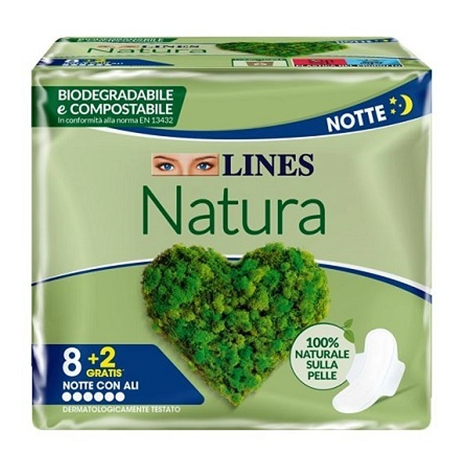 Lines Natura Assorbenti Ultra Notte Con Ali Biodegradabili 8+2 Pezzi
