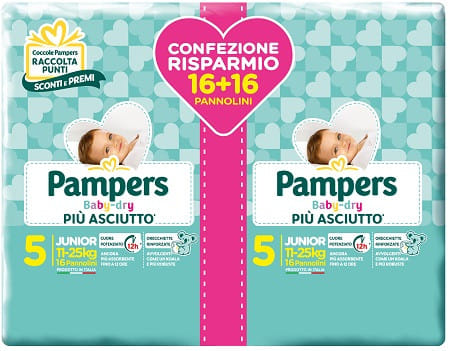 PAMPERS BABY DRY PANNOLINI DUO DOWNCOUNT JUNIOR 32 PEZZI