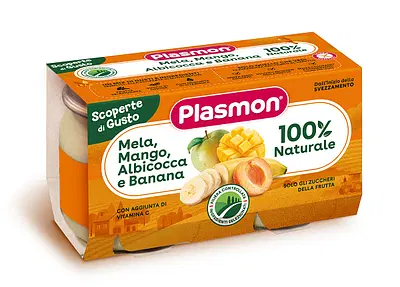 PLASMON OMOGENEIZZATO MELA MANGO ALBICOCCA BANANA 2 PEZZI DA 104 G PLASMON OMOGENEIZZATO MELA MANGO ALBICOCCA BANANA 2 PEZZI DA 104 G