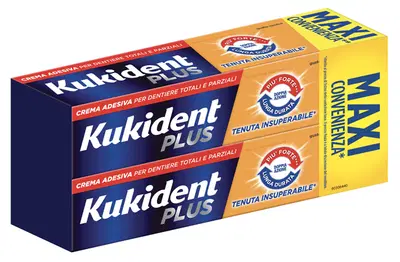 KUKIDENT PLUS DOPPIA AZIONE TENUTA INSUPERABILE CREMA ADESIVA DENTIERE 2X65 G KUKIDENT PLUS DOPPIA AZIONE TENUTA INSUPERABILE CREMA ADESIVA DENTIERE 2X65 G