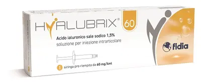 HYALUBRIX 60 SIRINGA INTRA-ARTICOLARE 60 MG ACIDO IALURONICO 4 ML NO ETO 5 PEZZI HYALUBRIX 60 SIRINGA INTRA-ARTICOLARE 60 MG ACIDO IALURONICO 4 ML NO ETO 5 PEZZI