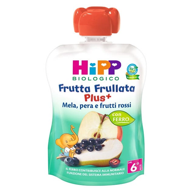 Hipp Bio Frutta Frullata Plus + Mela Pera Frutti Rossi Con Ferro 90 G