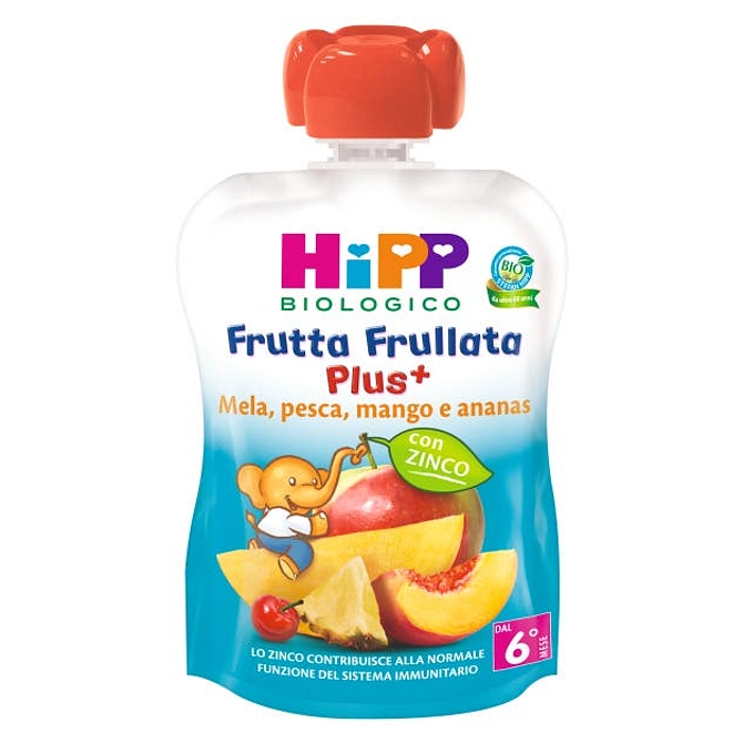 Hipp Bio Frutta Frullata Plus + Mela Pesca Mango Ananas Con Zinco 90 G