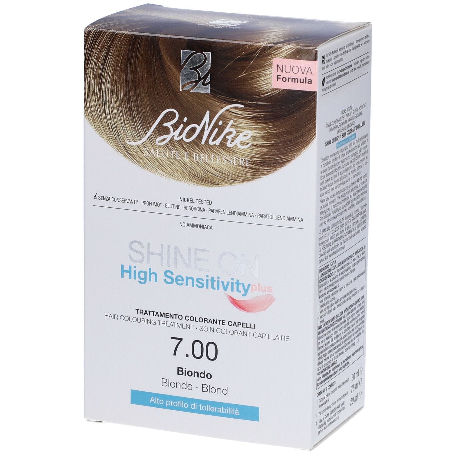 SHINE ON HIGH SENSITIVITY PLUS BIONDO 7,00 RIVELATORE IN CREMA 75 ML + CREMA COLORANTE 50 ML