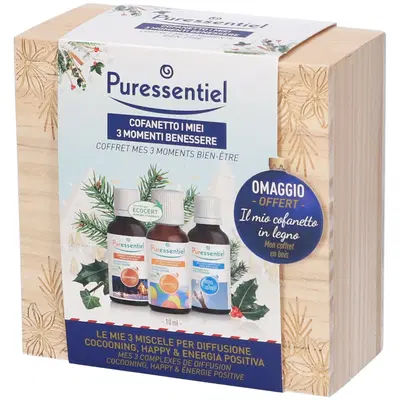 PURESSENTIEL COFANETTO BENESSERE MISCELE 1 MISCELA COCOONING DIFFUSIONE 10 ML + 1 MISCELA ENERGIA POSITIVA DIFFUSIONE 10 ML + 1 MISCELA HAPPY DIFFUSIONE 10 ML PURESSENTIEL COFANETTO BENESSERE MISCELE 1 MISCELA COCOONING DIFFUSIONE 10 ML + 1 MISCELA ENERGIA POSITIVA DIFFUSIONE 10 ML + 1 MISCELA HAPPY DIFFUSIONE 10 ML