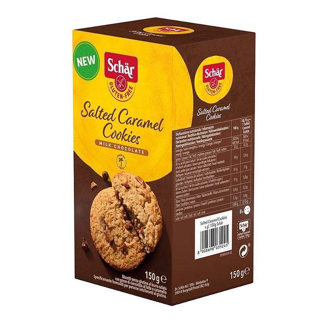 Schar Salted Caramel Cookies Con Gocce Di Cioccolato Al Latte E Caramello 150 G