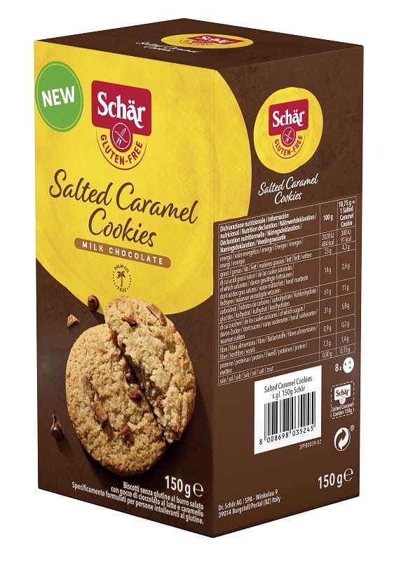 Schar Salted Caramel Cookies Con Gocce Di Cioccolato Al Latte E Caramello 150 G