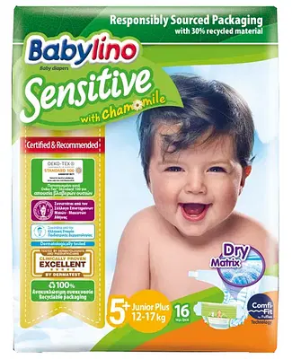 BABYLINO SENSITIVE PANNOLINO 5+ JUNIOR PLUS 13-27KG 16 PEZZI BABYLINO SENSITIVE PANNOLINO 5+ JUNIOR PLUS 13-27KG 16 PEZZI