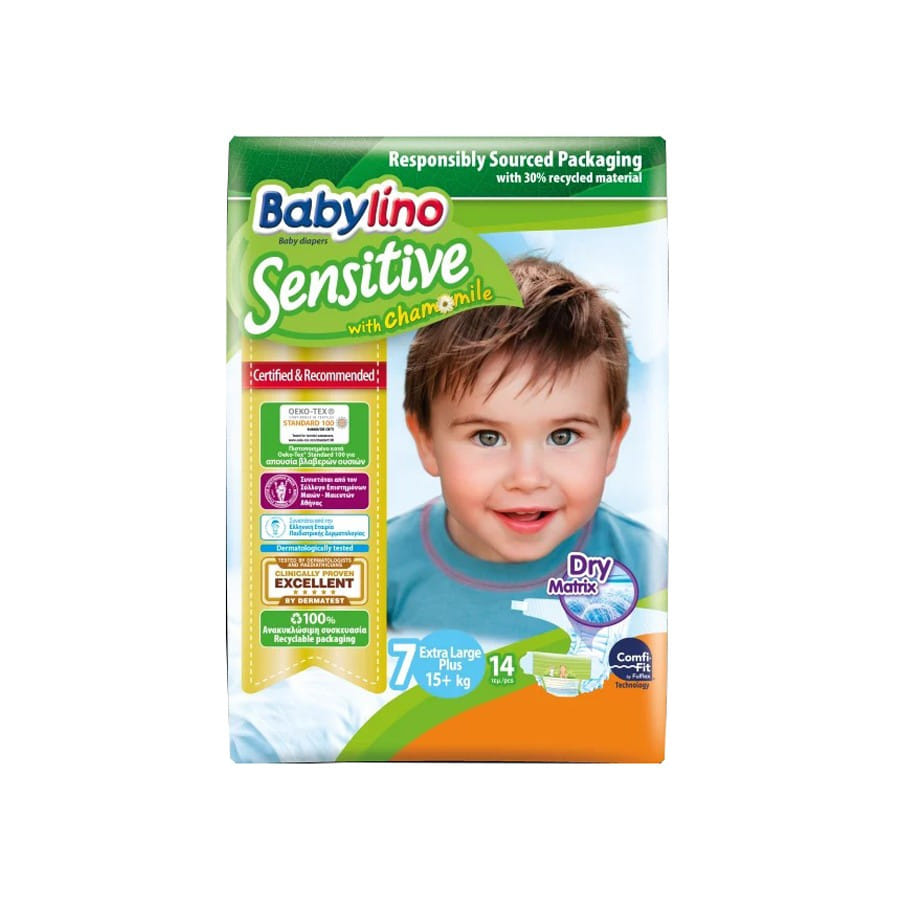 BABYLINO SENSITIVE PANNOLINO 7 XL PLUS 15+KG 14 PEZZI