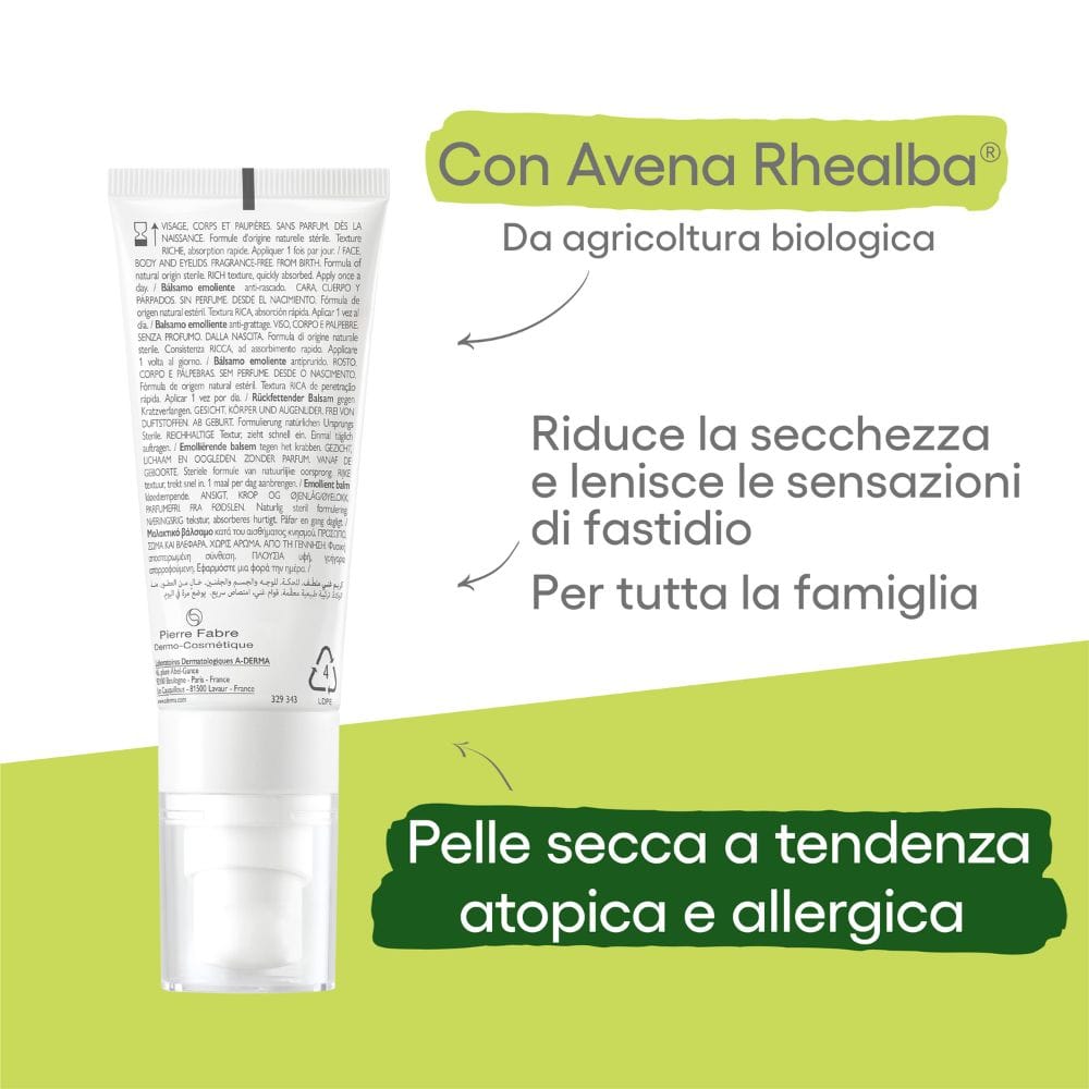 A-Derma Exomega Allergo Balsamo emolliente Cosmetico Sterile® 40ml, Riduce del 77% la sensazione di prurito, Pelle secca a tendenza atopica