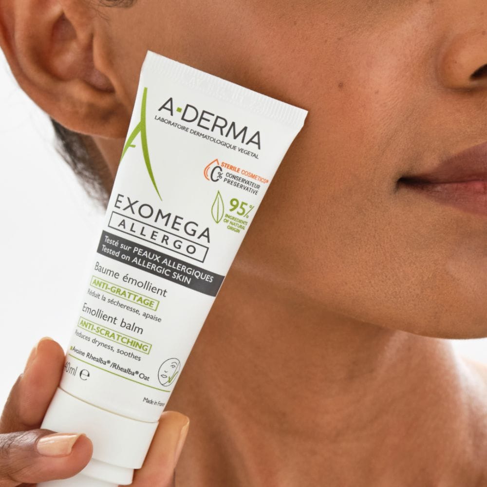 A-Derma Exomega Allergo Balsamo emolliente Cosmetico Sterile® 40ml, Riduce del 77% la sensazione di prurito, Pelle secca a tendenza atopica