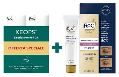 ROC KEOPS DEODORANTE ROLL-ON 48H BIPACK 30 ML + CORREXION LINE SMOOTHING EYE CREAM 7,4 ML IN OMAGGIO ROC KEOPS DEODORANTE ROLL-ON 48H BIPACK 30 ML + CORREXION LINE SMOOTHING EYE CREAM 7,4 ML IN OMAGGIO