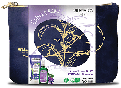 WELEDA CALMA E RELAX 1 POCHETTE BLU + 1 SLEEVE RELAX + 1 DOCCIA RELAX 200 ML + 1 OLIO LAVANDA 100 ML