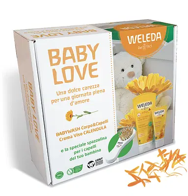 WELEDA KIT BABY LOVE 1 CALENDULA VISO 200 ML + 1 BABY WASH 50 ML + 1 SPAZZOLINA WELEDA KIT BABY LOVE 1 CALENDULA VISO 200 ML + 1 BABY WASH 50 ML + 1 SPAZZOLINA