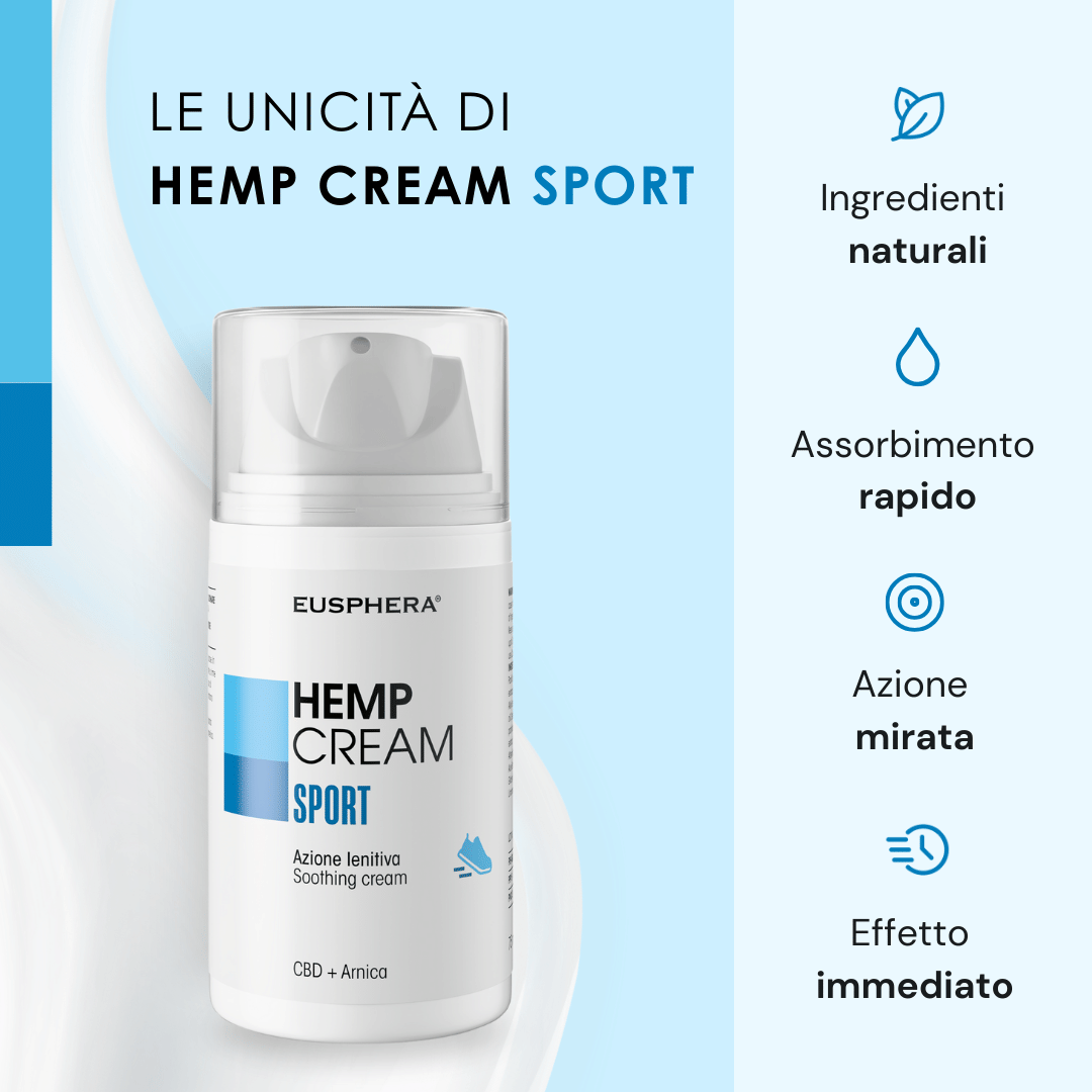 Eusphera Hemp cream Sport - Crema per dolori muscolari ed infortuni