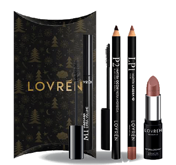LOVREN KIT 1 NATALE 2022 CON MASCARA M1 + MATITA OCCHI P2 + MATITA LABBRA LP1 + ROSSETTO CREAMY R1
