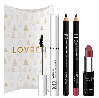 Lovren Kit 2 Natale 2022 Con Mascara M2 + Matita Occhi P2 + Matita Labbra Lp2 + Rossetto Creamy R2