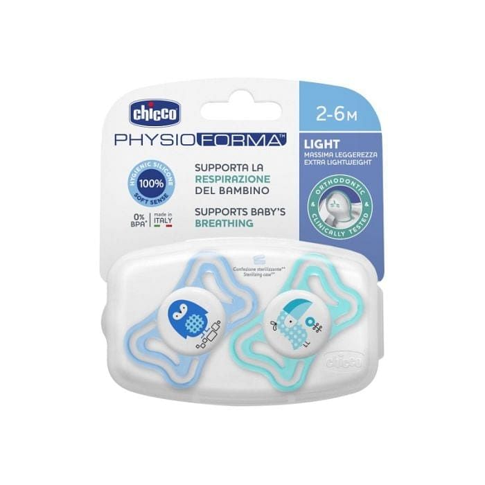 Chicco Succhietto Light Azzurro Silicone 2 6 M 2 Pezzi