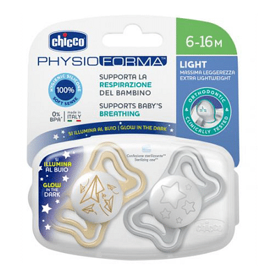 CHICCO SUCCHIETTO LIGHT LUMI SILICONE 6-16M 2 PEZZI