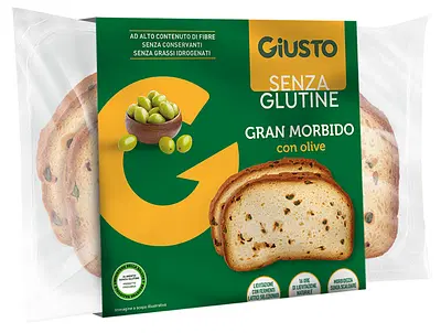 GIUSTO SENZA GLUTINE GRAN MORBIDO CON OLIVE VERDI 190 G GIUSTO SENZA GLUTINE GRAN MORBIDO CON OLIVE VERDI 190 G