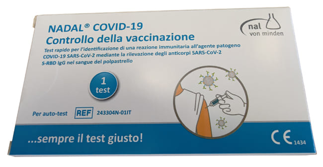 TEST SIEROLOGICO RAPIDO COVID-19 NADAL AUTODIAGNOSTICO DETERMINAZIONE QUALITATIVA ANTICORPI IGG ANTI SPIKE PROTEIN RBD SARS-COV-2 NEL SANGUE INTERO PER CONTROLLO DELLA VACCINAZIONE