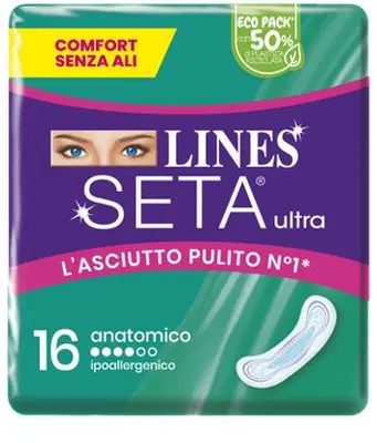 LINES SETA ULTRA ASSORBENTI ANATOMICO CP 16 PEZZI LINES SETA ULTRA ASSORBENTI ANATOMICO CP 16 PEZZI