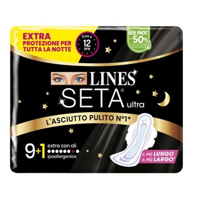 Lines Seta Ultra Assorbenti Extra Notte Carry Pack Pacco Singolo 9+1 Pezzi