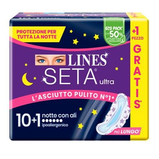 Lines Seta Ultra Assorbenti Notte Cp 10+1 Pezzi