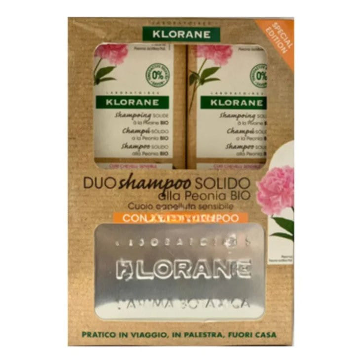 KLORANE DUO SHAMPOO SOLIDO PEONIA 80 G + PORTASHAMPOO