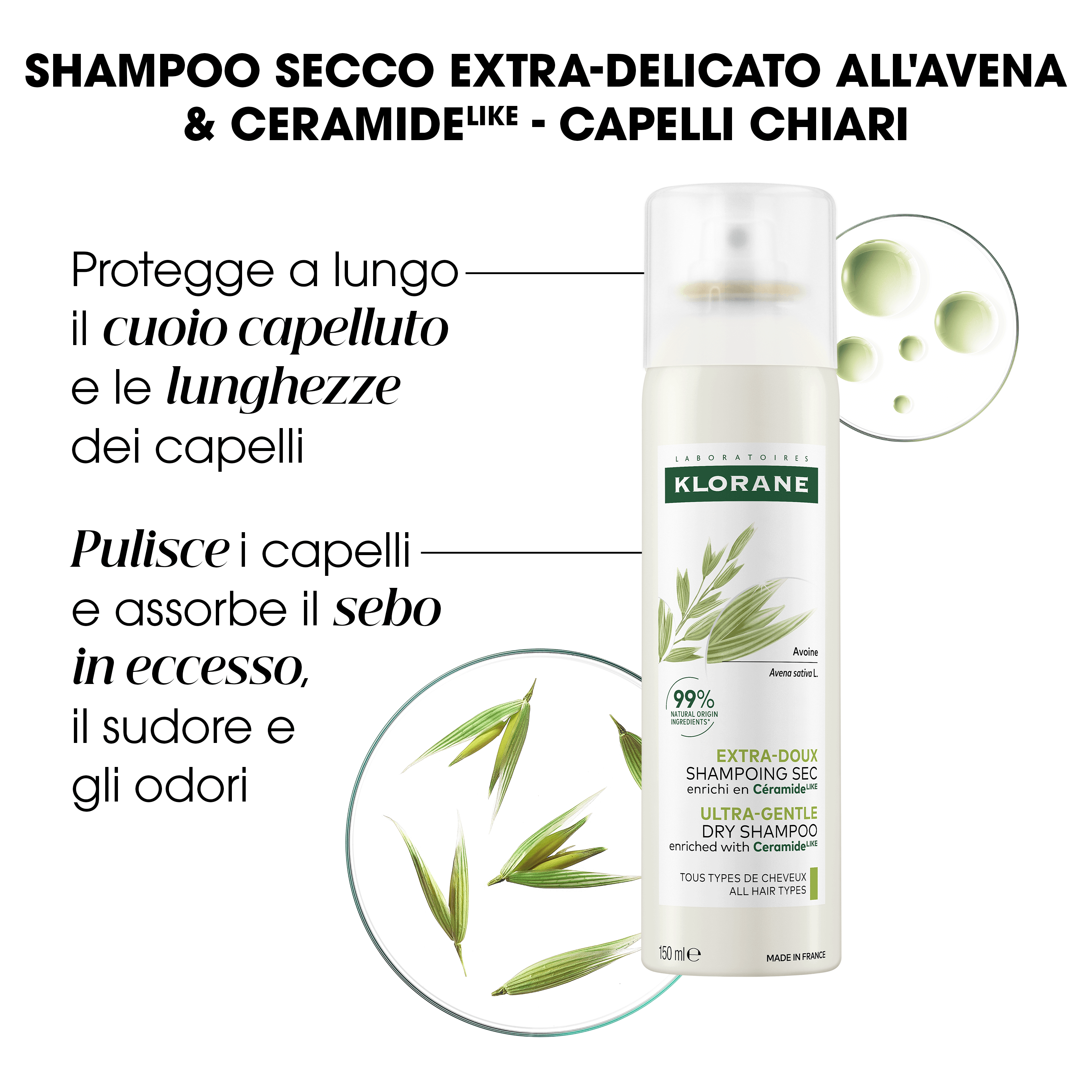 KLORANE SHAMPOO SECCO EXTRA DELICATO AVENA&CERAMIDE TUTTI I TIPI DI CAPELLI SPRAY 150 ML